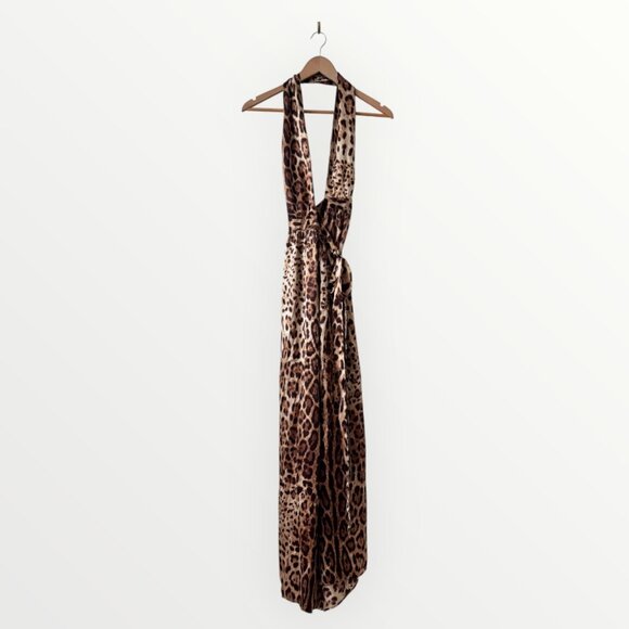 Reformation Leopard Print Plunging V Halterneck Midi Wrap Dress - Picture 2 of 8